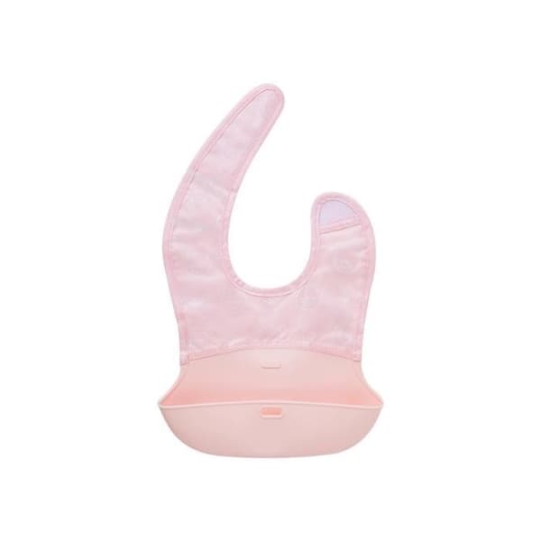 Easy Foldable Bib - Märke - Ljusrosa - Silikon och Polyester - Vattentålig