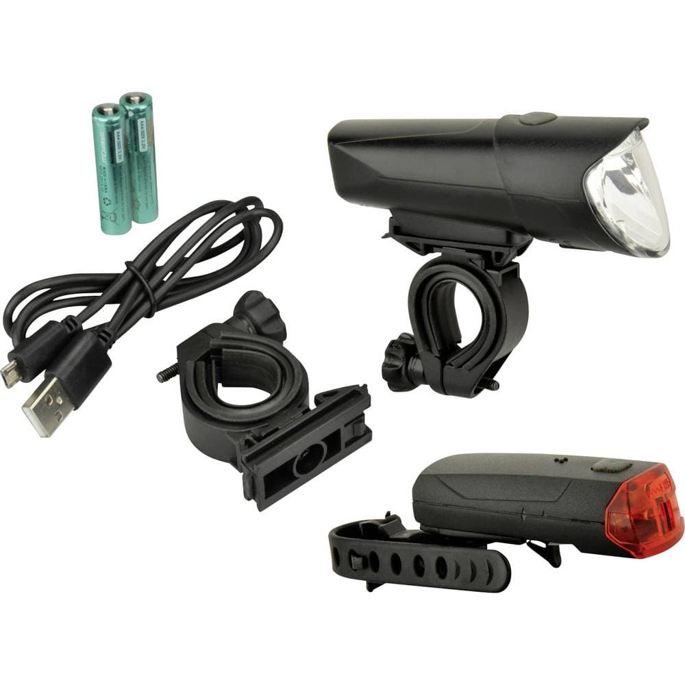 FISCHER FAHRRAD Cykelbelysning-set 85346 LED Uppladdningsbara batteri, batteri Svart