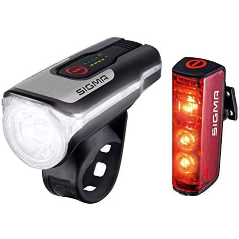 Sigma Cykelbelysning-set AURA 80 FL / Blaze Set LED Uppladdningsbara batteri Svart