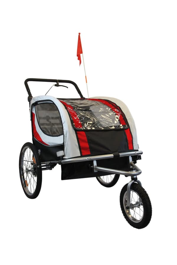 Cykelvagn barn - buggy - 2-sits - med stötdämpare - röd