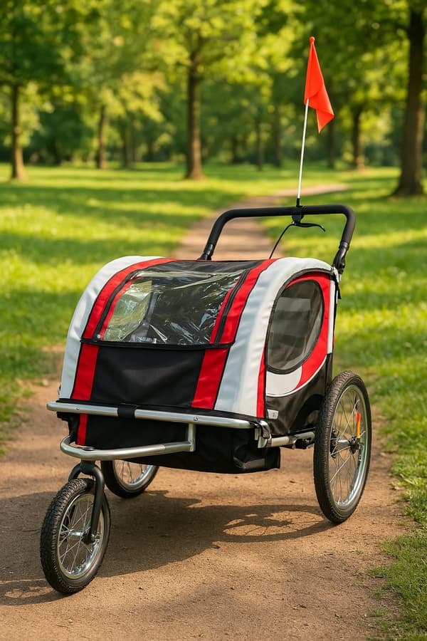 Cykelvagn barn - buggy - 2-sits - med stötdämpare - röd