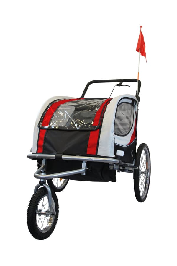 Cykelvagn barn - buggy - 2-sits - med stötdämpare - röd