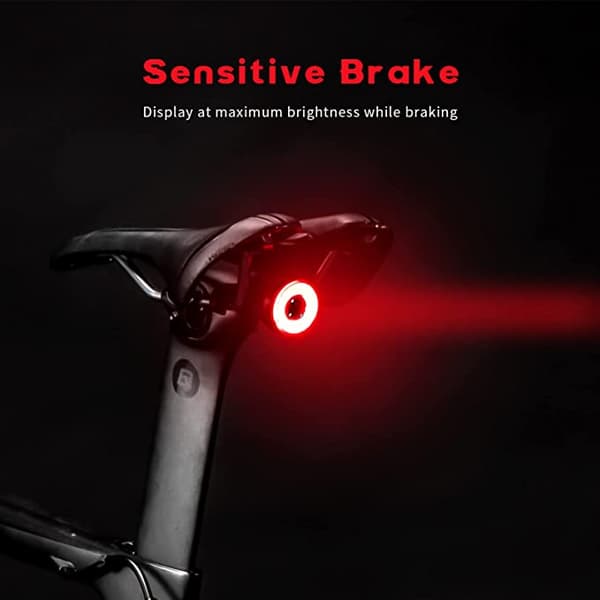 ROCKBROS Smart genopladelig cykelbaglygte 60 lumen 4 tilstande IP65 vandtæt med automatisk tænding sadelpind montering