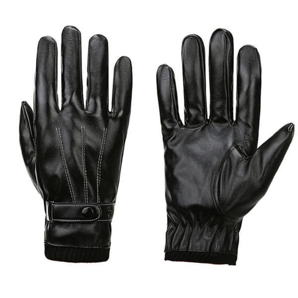 Winter Men PU Leather Touch Screen Plush Lining Warm Cycling Gloves, Size: Free Size(Black)