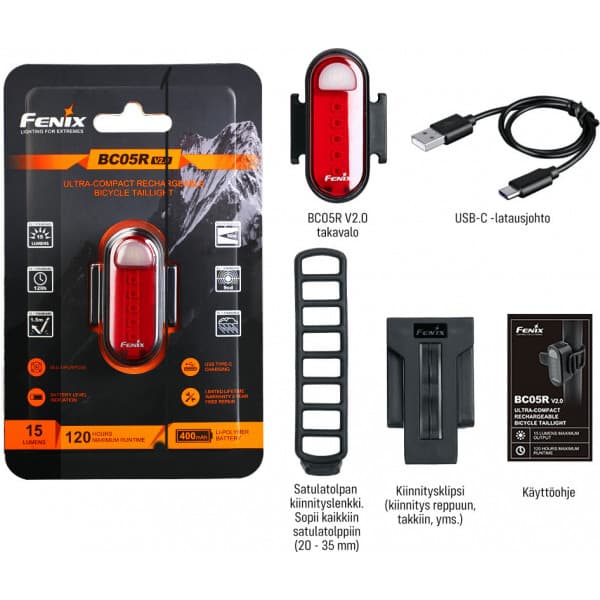 Fenix BC05R V2.0 cykelbakljus, 15 lm