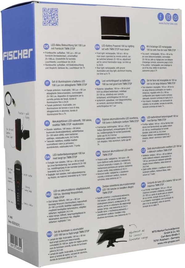 FISCHER BICYCLE PLUS 100/130 helljus + TWIN STOP Cykelljusset LED Svart