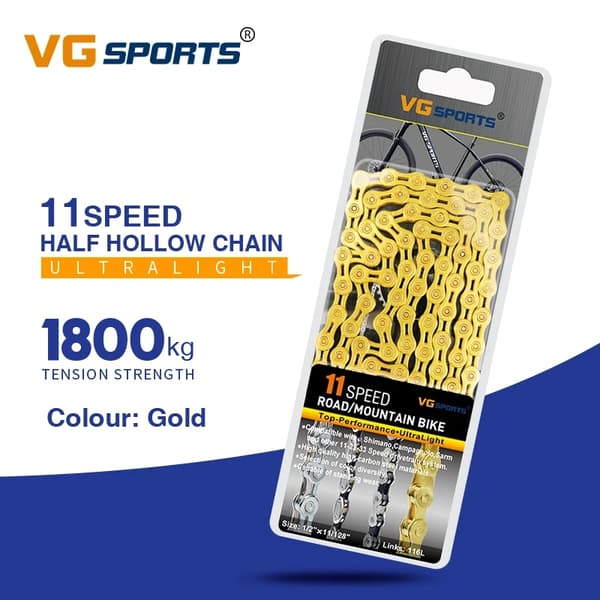 Cykelkedja, ultralätt design, kompatibel med 8s-11s växlar., 10s el guld silver