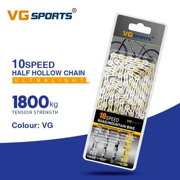 Cykelkedja, ultralätt design, kompatibel med 8s-11s växlar., 10s el guld silver