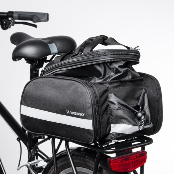 Cykelkufferttaske med lommer og skulderrem, 27L, sort