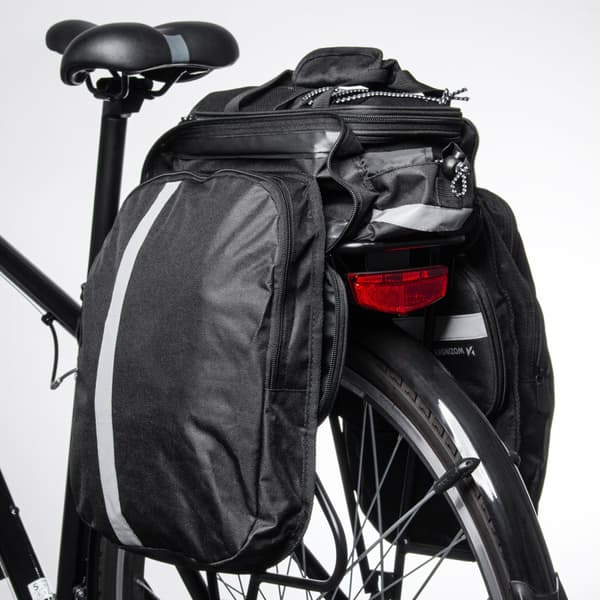 Cykelkufferttaske med lommer og skulderrem, 27L, sort