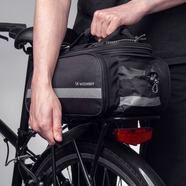 Cykelkufferttaske med lommer og skulderrem, 27L, sort