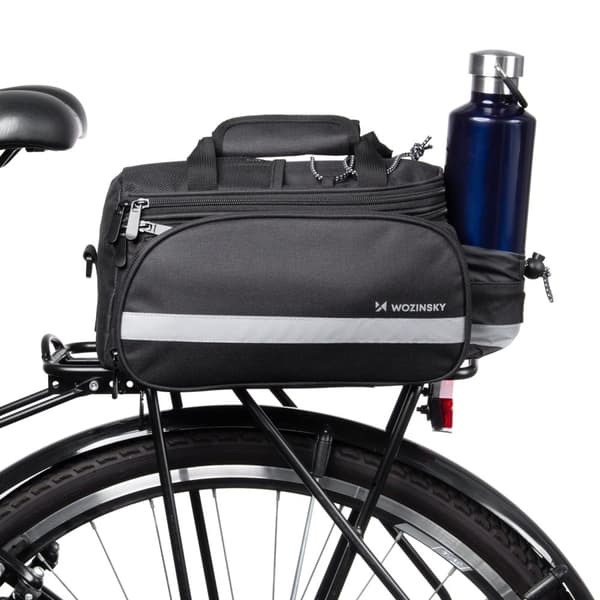 Cykelkufferttaske med lommer og skulderrem, 27L, sort