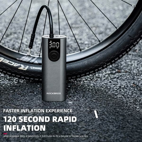 Elcykelpump motor autokula 10 bar med LED display + USB-C kabel, svart