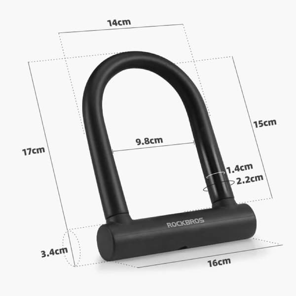 U-Lock polkupyörän lukko, vahvistettu lukko avaimella - musta
