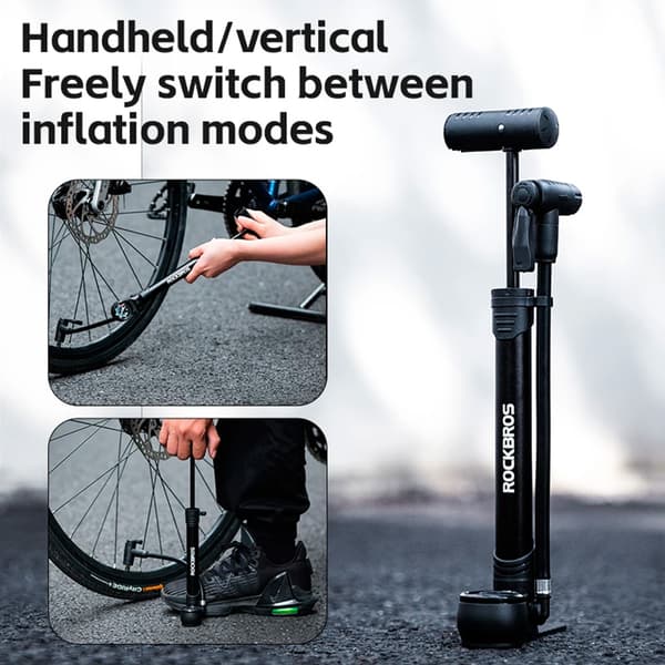 Håndcykelpumpe med 8 bar trykmåler - sort