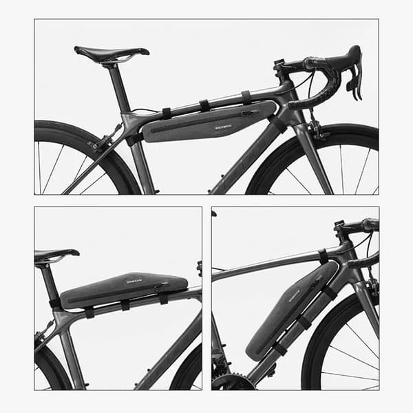Lång, styv, vattentät cykelväska fäst på ramen, 1,5L, grå