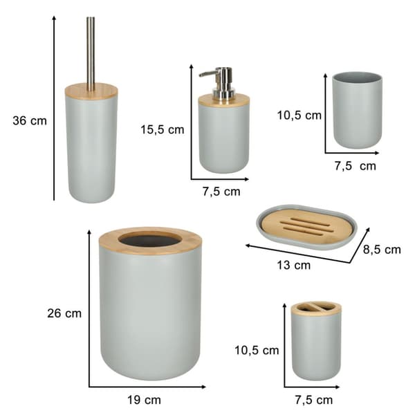 Badrumsset, borstautomat, set med 6 element, grå