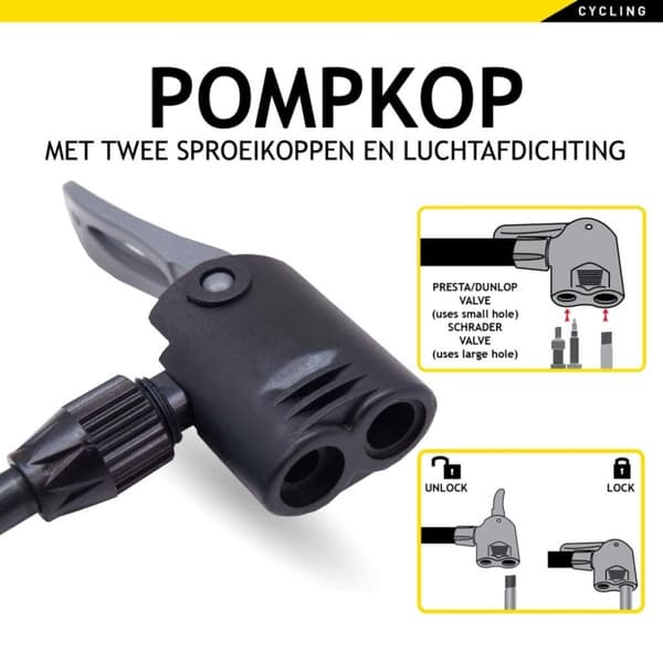 Dunlop cykelpump med tryckmätare dubbelventil holländsk ventil/fransk ventil/bilventil