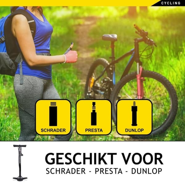 Dunlop cykelpump med tryckmätare dubbelventil holländsk ventil/fransk ventil/bilventil