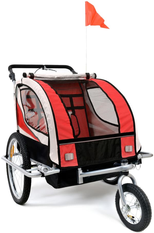 Elegant Rød 2-Personers Cykeltrailer & Barnevogn Kombi med Sikkerhedsfunktioner