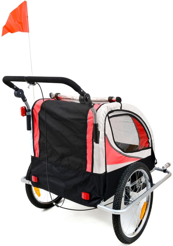 Elegant Rød 2-Personers Cykeltrailer & Barnevogn Kombi med Sikkerhedsfunktioner