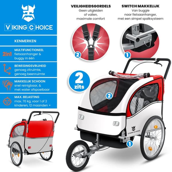 Viking Choice Röd Cykeltrailer med Reflektorer & Lampor för Förbättrad Säkerhet & Synlighet
