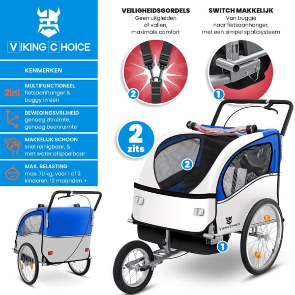 Viking Choice Blå Cykeltrailer - Miljövänlig, Omvandlingsbar till Barnvagn för Aktiva, Miljömedvetna Föräldrar