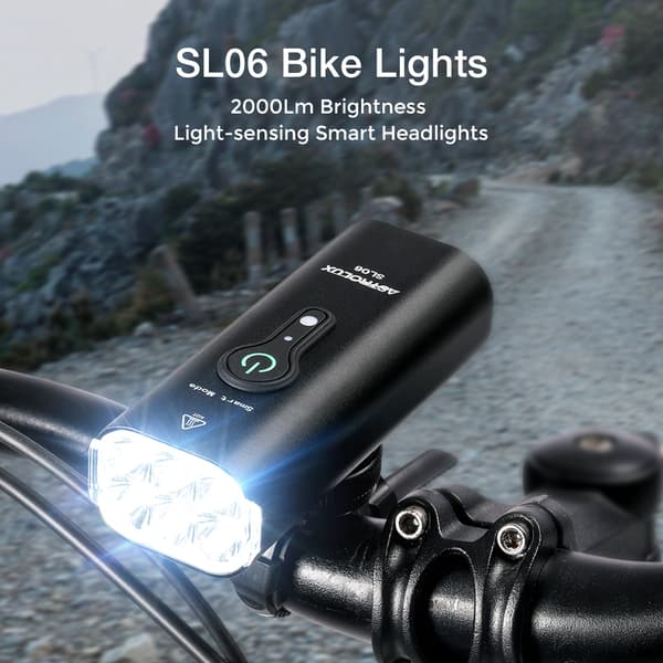 SL06 2000Lm Ljusstyrka & Vibration Smart Sensing Cykelstrålkastare 6 LED 4800mAh batteri 6 ljuslägen Uppladdningsbar frontljus i aluminiumlegering