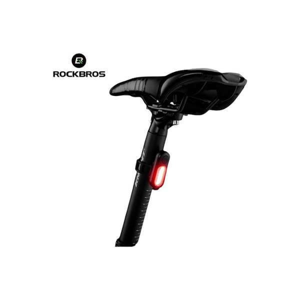 Rockbros PT6005B LED IP44 USB baglygte til cykel med beacon på sadelpinden