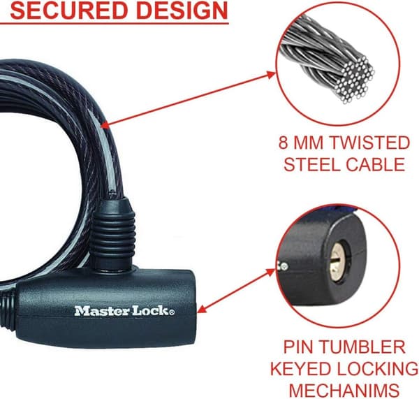Master Lock Cable Pyörän lukko avaimella, 1,8 m kierretty kaapeli