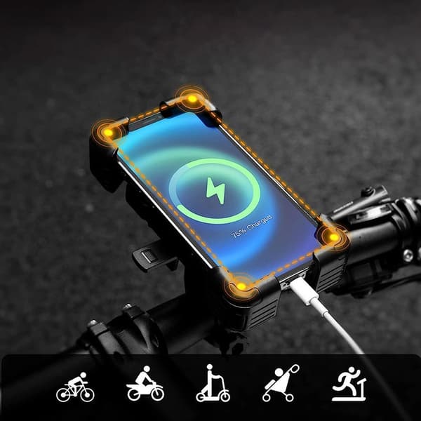 Mobilhållare i plast för cykelstyre med 360° rotation och automatisk låsning