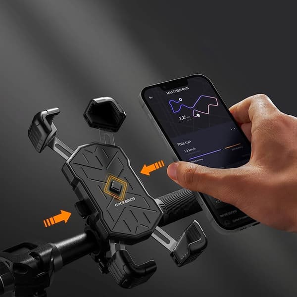 Mobilhållare i plast för cykelstyre med 360° rotation och automatisk låsning