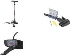FISCHER cykelgolvpump duohuvud, för alla ventiler, robust plastgolvpump, med tryckmätare, - 1 st (85580)