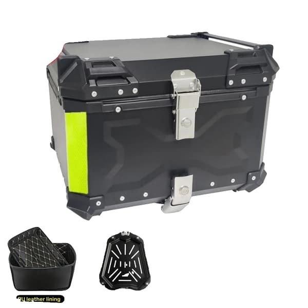 Motorcykeltrunk, 65L kapacitet, holdbar aluminiumlegering,X-55L-SVARM