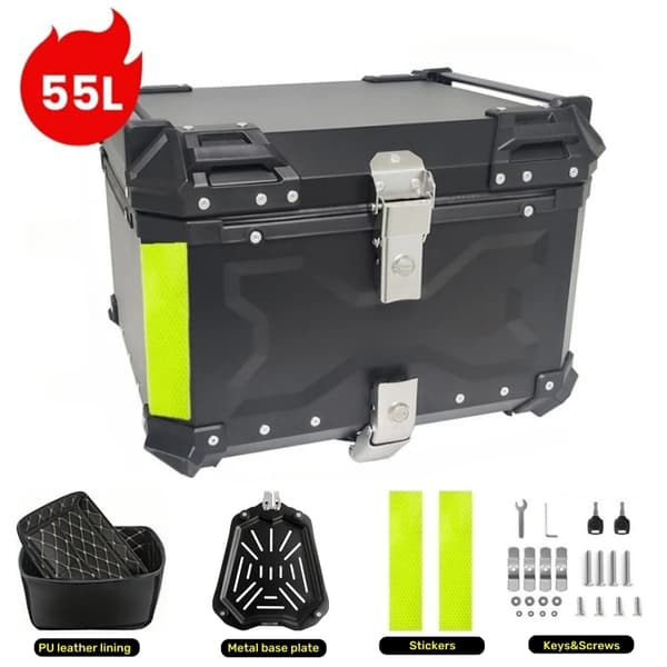 Moottoripyörän tavaratila, 65L kapasiteetti, kestävä alumiiniseos,X-55L-MUSTA