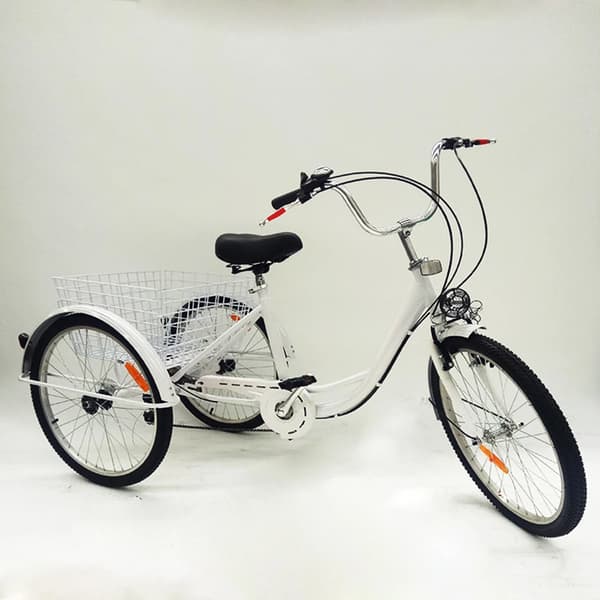 24 Tommer Voksen Trehjulet Cykel, 6 Hastighedsindstillinger, Stor Kapacitet Kurv,HVID