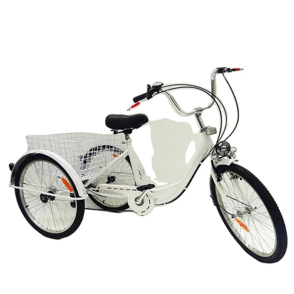 24 Tommer Voksen Trehjulet Cykel, 6 Hastighedsindstillinger, Stor Kapacitet Kurv,HVID