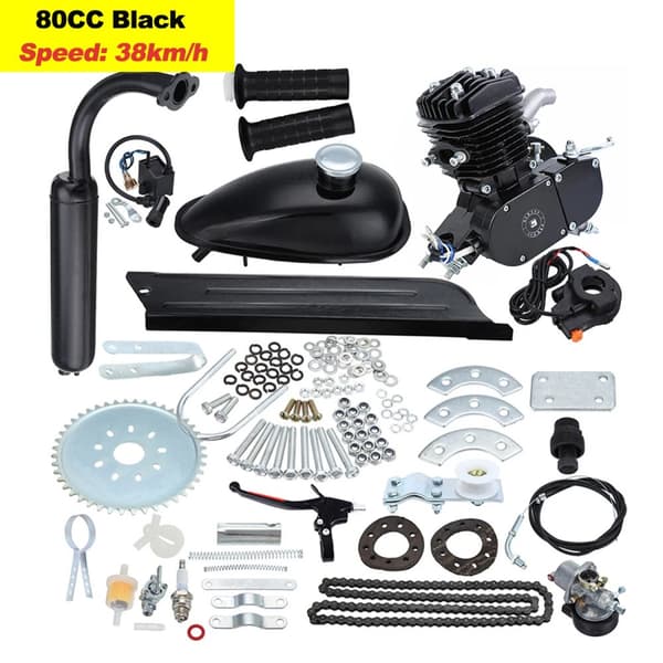 Bensinmotor Kit, 2-takt, Gör-det-själv Elcykel,80cc Svart