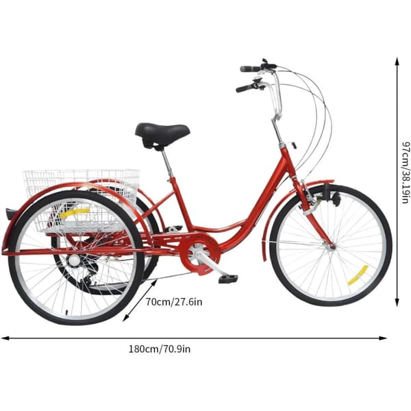 Voksen Tricycle, 24-tommer Dæk, 6 Gear, Justerbart Styr,Bordeaux
