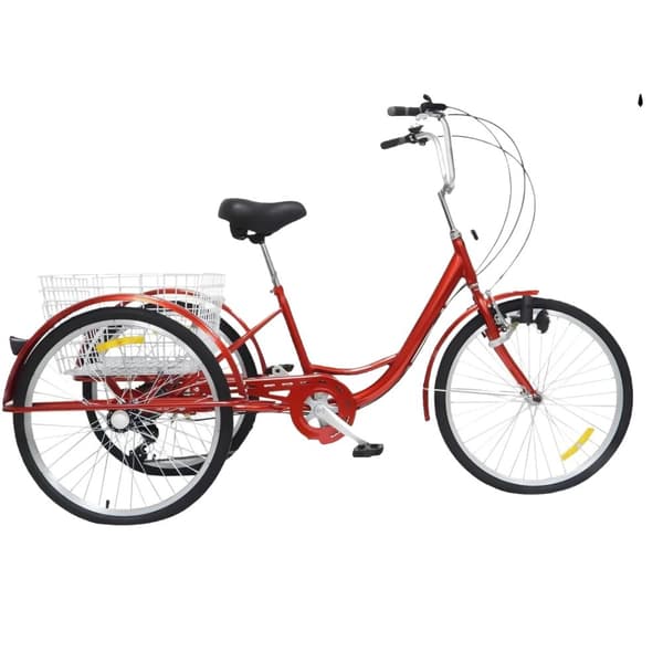 Voksen Tricycle, 24-tommer Dæk, 6 Gear, Justerbart Styr,Bordeaux