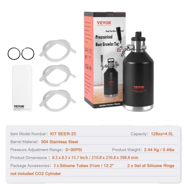 Olut Growler Tap -järjestelmä, 304 ruostumaton teräs, paineenäyttö 128oz