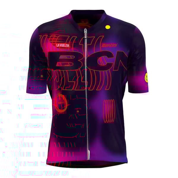 Santini Barcelona Praktik Officiel La Vuelta 2023 Kort Ærme Jersey Lilla XS Mand
