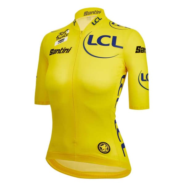 Santini Tour De France Femme Avec Zwift Overall Leader Kortærmet Trøje Gul 2XL Kvinde