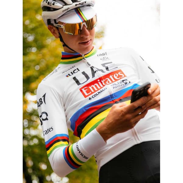 Pissei Winter World Champion Tadej Pogacar 2024 Uae Team Emirates Langærmet Trøje Hvid L Mand