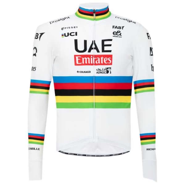 Pissei Winter World Champion Tadej Pogacar 2024 Uae Team Emirates Langærmet Trøje Hvid L Mand