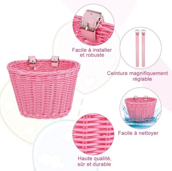Barncykelkorg, Barncykelstyrkorg, Handstickad cykelkorg för flickor Pojkar-ROSA