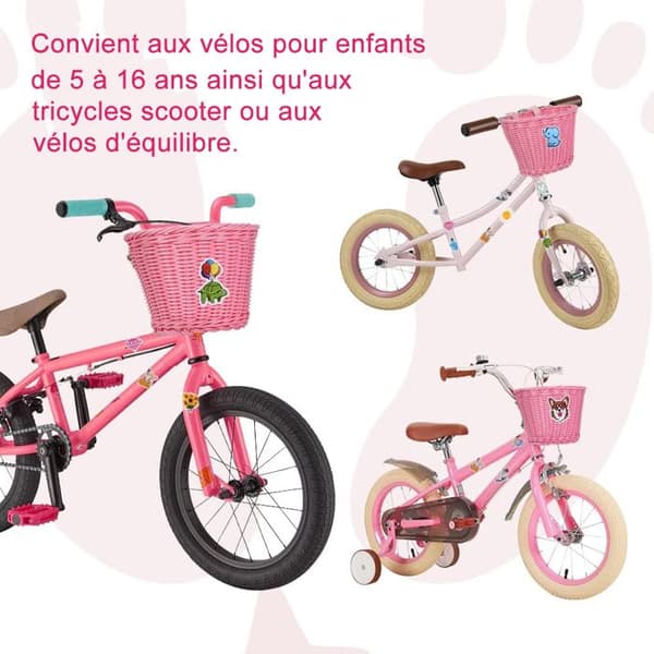 Barncykelkorg, Barncykelstyrkorg, Handstickad cykelkorg för flickor Pojkar-ROSA