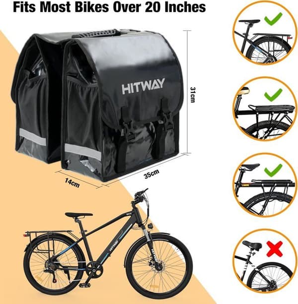 HITWAY Cykelväska, Pannier Rack Bags, 30L Large Rear Rack Bag, Pannier Rack Bags, Vattentät
