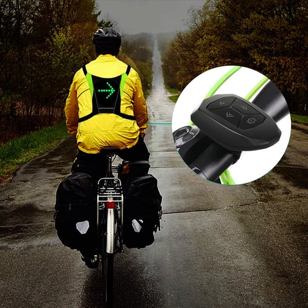 Maclean MCE420 Väst med hög synlighet Ryggsäck Säkerhets-LED-indikatorlampa USB-laddningsbar fjärrkontroll Justerbara körriktningsvisare Fjärrkontroll