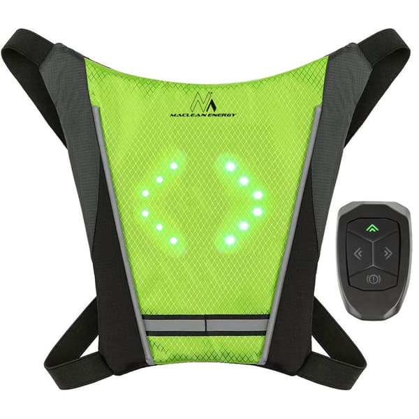 Maclean MCE420 Väst med hög synlighet Ryggsäck Säkerhets-LED-indikatorlampa USB-laddningsbar fjärrkontroll Justerbara körriktningsvisare Fjärrkontroll